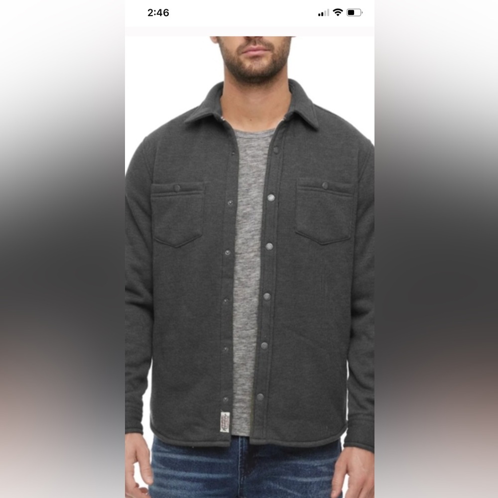 Flag&Anthem Men's Gray Button-Up‎ Shirt Jacket Sherpa Lined XXL